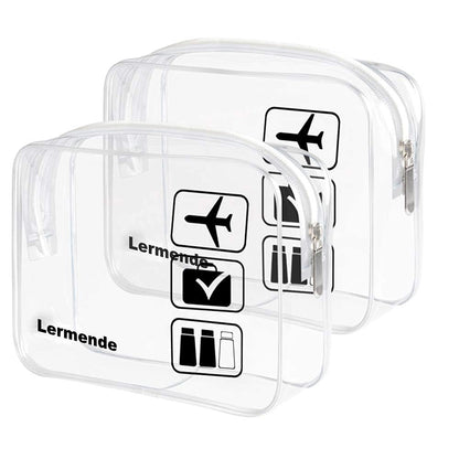 Lermende 2pcs Clear Toiletry Bag TSA Approved Travel Bag,Carry On for Travel,Airport Airline Accessories Compliant Bag,Quart Sized Makeup Cosmetic bag Women Men (Clear, 2 Pack)