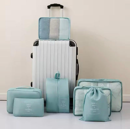 9 Set Packing Cubes for Suitcases, Aydicon Travel Luggage Packing Organizers with Laundry, Toiletry Bag, Compression Storage Shoe Bag, Toothbrush Case, Travel Essentials (Light Blue)