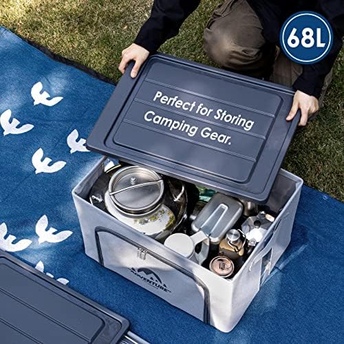 Trunk Organizer for Camping Gear, 68L Foldable Fabric Car Container with a Lid, 20 Gallon Storage Box for Picnic, Camp, SUV, Jeep, Gray