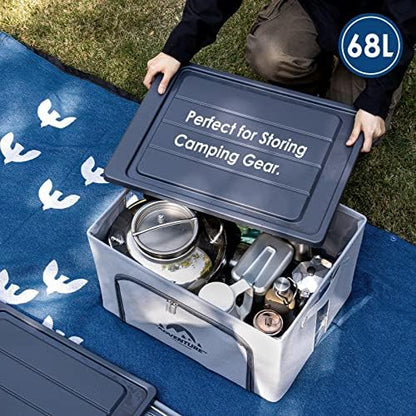 Trunk Organizer for Camping Gear, 68L Foldable Fabric Car Container with a Lid, 20 Gallon Storage Box for Picnic, Camp, SUV, Jeep, Gray