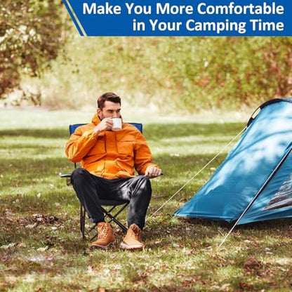 Folding Camping Chair with Cup Holder, 225lbs Capacity, Portable Foldable Chair with Large Anti-Sink Feet, PE Coated Fabric for Outdoor, Beach, Fishing, Backpacking, Blue 2PCS