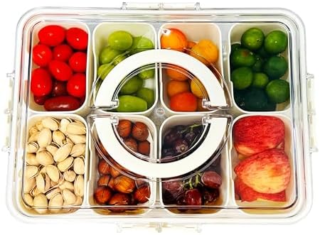Snackle Box Container Meal Prep Divided Portion Serving Platters and Trays with Lid Handle Reusable Vacation Camping Travel Beach Essentials Food Fruit Veggie Organizers and Storage for Fridge
