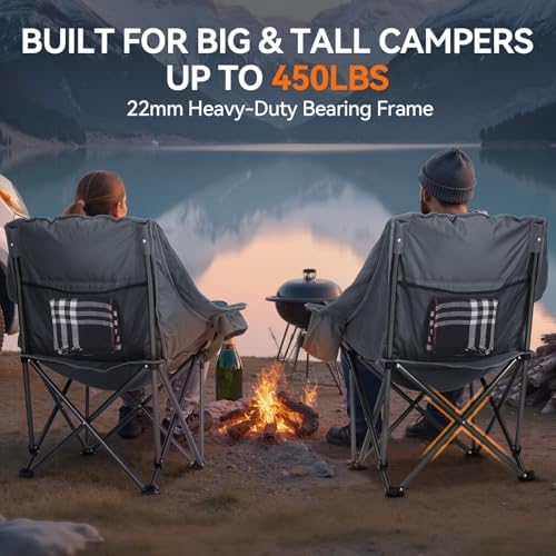 Huskfirm Oversized Camping Chair,Padded Camping Chairs Support 450LBS, Grey