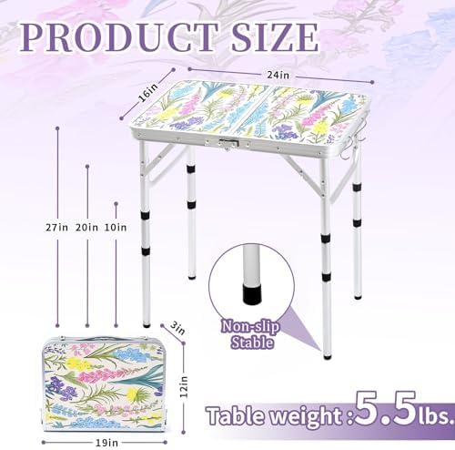 Folding Camping Table 2ft Picnic Table, Blooming Floral with Shoulder Strap