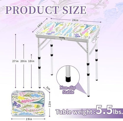Folding Camping Table 2ft Picnic Table, Blooming Floral with Shoulder Strap