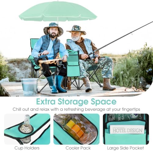 Goplus Double Camping Chairs with Umbrella, Cooler for Beach Patio