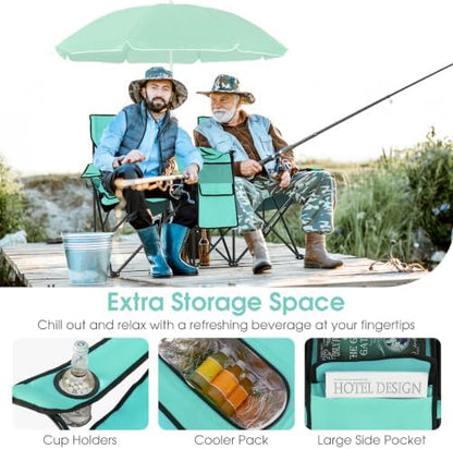 Goplus Double Camping Chairs with Umbrella, Cooler for Beach Patio