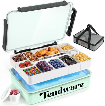 Chilled Snackle Box Container with Ice Pack, Divided Tray with Clear Lid & Bag, 8+Hrs Cooling, Beach Road Trip Essential for Family, Travel Snack Container for Picnic Camping Tailgate, Gifts for Women