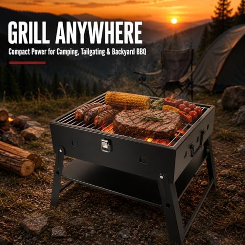 Portable BBQ Charcoal Camping Grill: Tabletop Folding Barbecue Grills