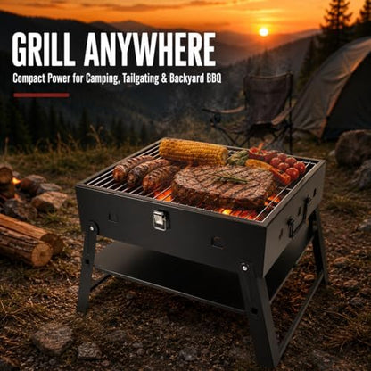 Portable BBQ Charcoal Camping Grill: Tabletop Folding Barbecue Grills