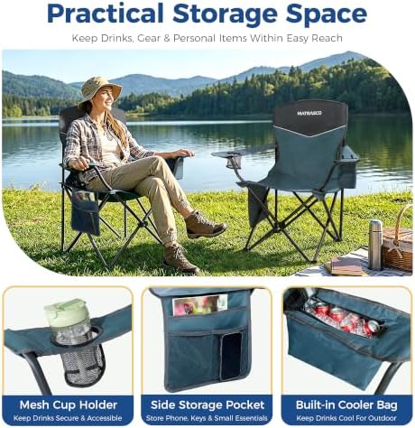 Outdoor Folding Camping Chairs 2 Pack, 350 lbs Capacity, Blue