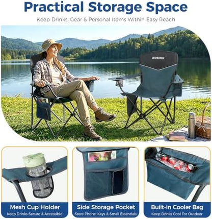 Outdoor Folding Camping Chairs 2 Pack, 350 lbs Capacity, Blue