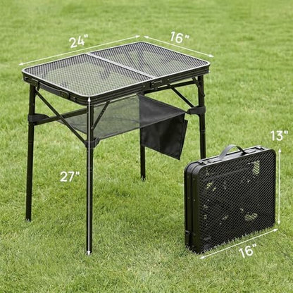 Folding Grill Table, 24 x 16 in Portable Camping Table for Picnic