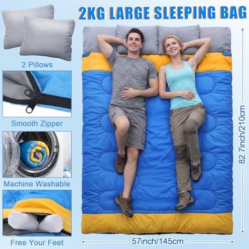 4 Pcs Camping Tent Set Include 1-2 Person Tent, Sleeping Bag, Air Mattress and 110v Ac/12v Electric Air Pump with 3 Nozzles Easy Set up Shelter with Rain Fly and Carrying Bag for Outdoor