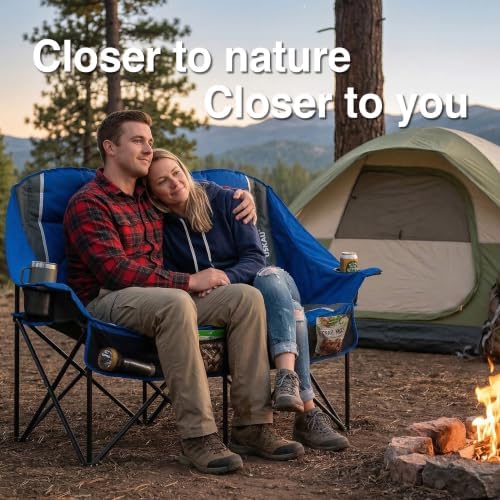 Oversized Double Camping Chair - 2 Person Folding Loveseat for Campfire Snuggle Freedom, Heavy Duty 660LBS Support with Frustration-Free Oversized Carry Bag, Perfect for Couples, Dogs & Sports