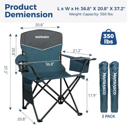 Outdoor Folding Camping Chairs 2 Pack, 350 lbs Capacity, Blue