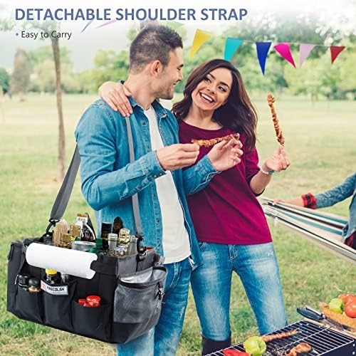 FREECOLSH Black Waterproof Caddy, 16" x 11" x 11", with Detachable Strap and Shoulder Pad for Carrying Utensils and Camping Supplies