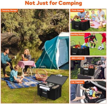 45L Camping Organizer, 1680D Heavy Duty Waterproof Camping Storage for Camping Cooking Utensils and Camping Cookware, with Hard Bottom, Camping Bag with Zippered Lid for RV, Hiking