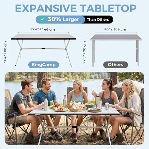 KingCamp 57.4" Oversized Folding Camping Table, Aluminum Roll Up Table