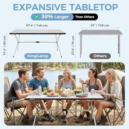 KingCamp 57.4" Oversized Folding Camping Table, Aluminum Roll Up Table