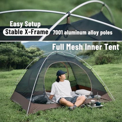 Naturehike Cloud River Tent [2025 Upgrade] - 2-3 Person Lightweight Backpacking Tent, Black Coating for Sun Protection, Windproof & Rainproof, Easy Setup for Camping Hiking Travel, Double Layer Tent