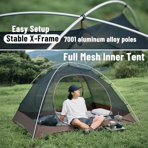 Naturehike Cloud River Tent [2025 Upgrade] - 2-3 Person Lightweight Backpacking Tent, Black Coating for Sun Protection, Windproof & Rainproof, Easy Setup for Camping Hiking Travel, Double Layer Tent
