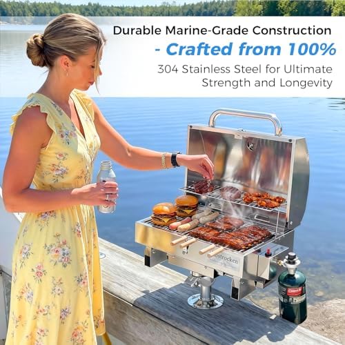 Halbtrocken Stainless Steel Marine Gas Grill with Rod Holder Mount & Cover