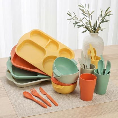 ZAVOOS 24 Pieces Wheat Straw Dinnerware Sets, Service for 4