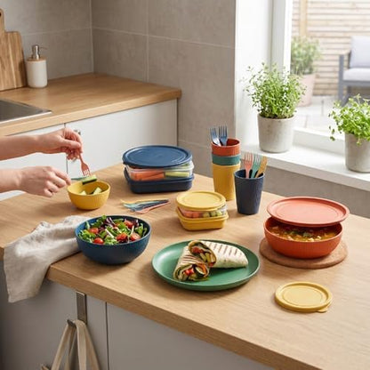 Jiawu Dinnerware Sets, Lightweight Unbreakable Dishwasher Microwave Safe Plates and Bowls Sets, Reusable Dinnerware with Includes 44 Pieces for 4 People for Travel Camping Picnic Home