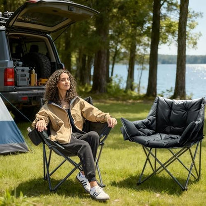 Portal Oversized Padded Camping Chair 2 Pack,350 lbs Folding Chairs Outdoor, Black
