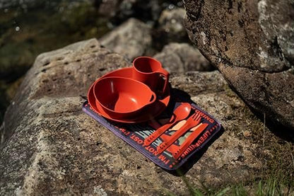 Lifeventure Ellipse Reusable 4-Piece Tableware Set: Knife/Fork/Spoon, Plate, Bowl, Mug For Camping, Travel & Outdoor - Rust Orange
