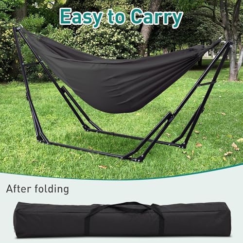 Ainfox Hammock with Foldable Stand, 2 in 1 Hammock and Swinging Chair with Carrying Bag, Portable Camping Chair Suitable for Outside, Swing,Patio,Garden,Camping Trip Grey
