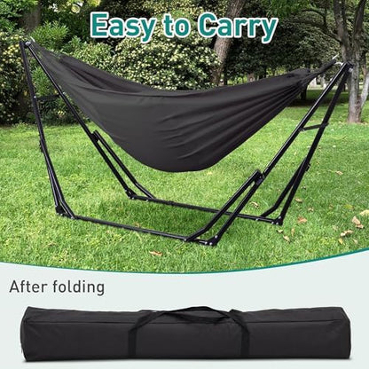 Ainfox Hammock with Foldable Stand, 2 in 1 Hammock and Swinging Chair with Carrying Bag, Portable Camping Chair Suitable for Outside, Swing,Patio,Garden,Camping Trip Grey