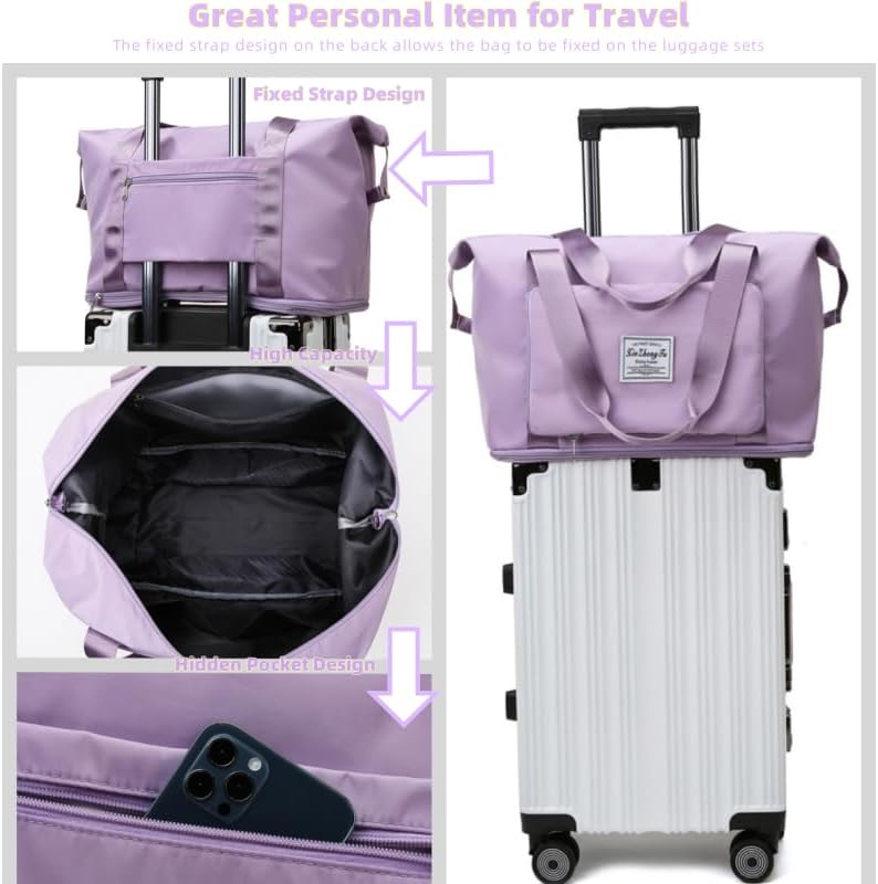 Large Capacity Foldable Travel Bag, Expandable lightweight Carry on Bag, Dry with Wet Separation Spor Duffel Bags