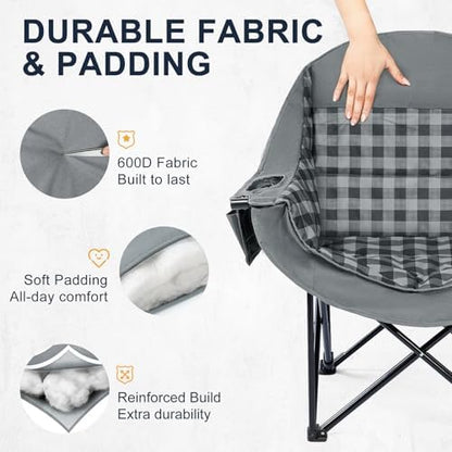 Oversized Camping Chair for Adults, 500 LBS Heavy Duty Folding Chair, Plaid