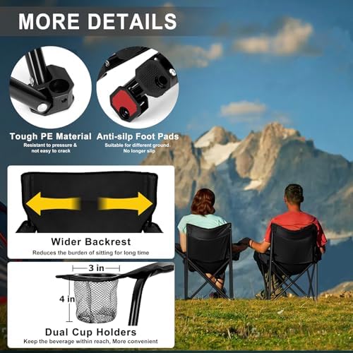 Joyfair Camping Chairs for Lawn & Beach, Large for Adults, Black
