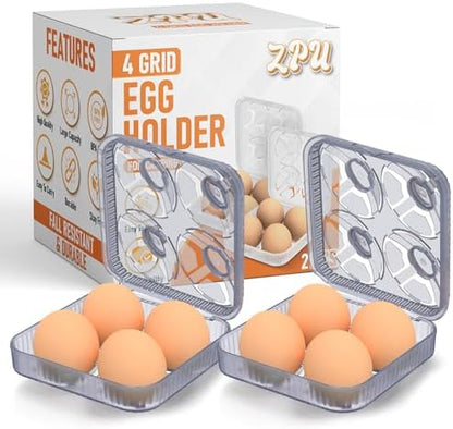 ZPU Egg Holder Camping, 2Pcs 4 Grid Egg Container, Plastic Egg Carrier for Camping Picnic Travel Outdoor Refrigerator Kitchen, Protective Egg Storage Case, Grey Purple