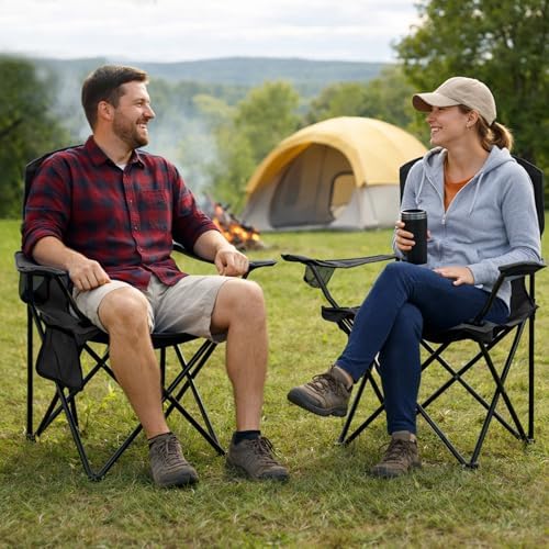 Camping Chair 2 Pack Portable Folding Chair, Supports 300lbs, Black