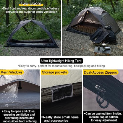 Soomloom Hiking Tent RENATTA 2P Lightweight Spacious Comfortable Camping Windproof Waterproof UV Protection Ventilation Easy Setup 2-Person Camping Shelter