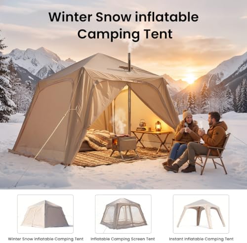 Inflatable Tents for Camping, Large Blow Up Tent with Hand Pump, Easy Setup InflatableTent 4 Season Tent, Waterproof Oxford Air Glamping Tents for Camping Adult 4/6/8/10/12 Person