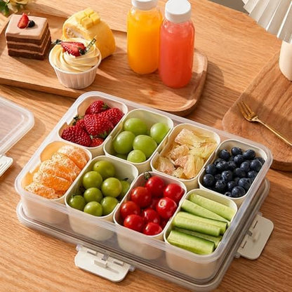 2-Pack Snackle Box Container,Divided Serving Tray with Lid and Handle,Large Snack Box Charcuterie Container,8-Compartment Portable Snack Platter Fruit Veggie Tray for Party Picnic