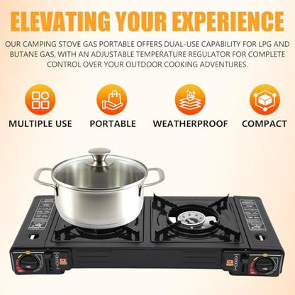 Portable Camping Stove 24,000 BTU Dual Burner Propane Gas Grill 24.8"