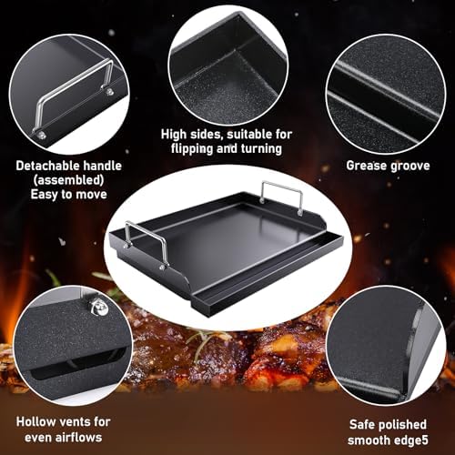 Pre-seasoned Cast Iron Griddle for Gas Grill, Nanoceramic Nonstick Flat Top Griddle Insert for Outdoor Gas Grill, 17" x 13" Flat Top Plate for Weber, Nexgrill, Charbroil Grills, Plancha Para Cocinar