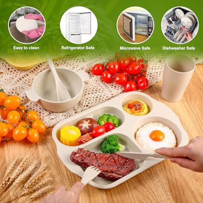 Honoson 24pcs Wheat Straw Dinnerware, Unbreakable, Mixed Color