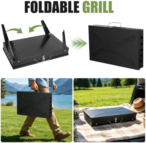 Portable Charcoal Grill, Small Foldable BBQ Suitcase Grill with Storage Shelf, Barbecue Grill for Outdoor Camping Picnics Garden Backyard Patio Parties, 16.7"×10"×17.7"