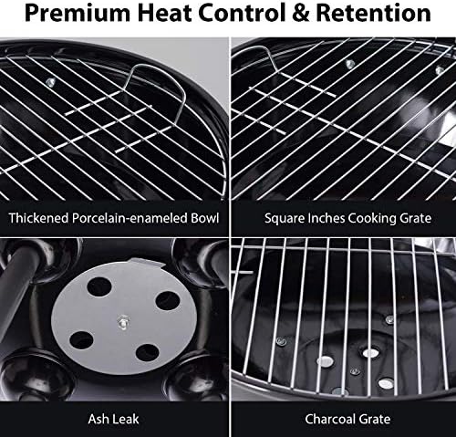 Charcoal Grill 18 inch Barbecue Grill with Waterproof Grill Cover for Outdoor Courtyard Picnic Camping Tailgating BBQ Kettle