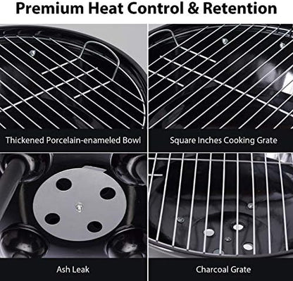 Charcoal Grill 18 inch Barbecue Grill with Waterproof Grill Cover for Outdoor Courtyard Picnic Camping Tailgating BBQ Kettle