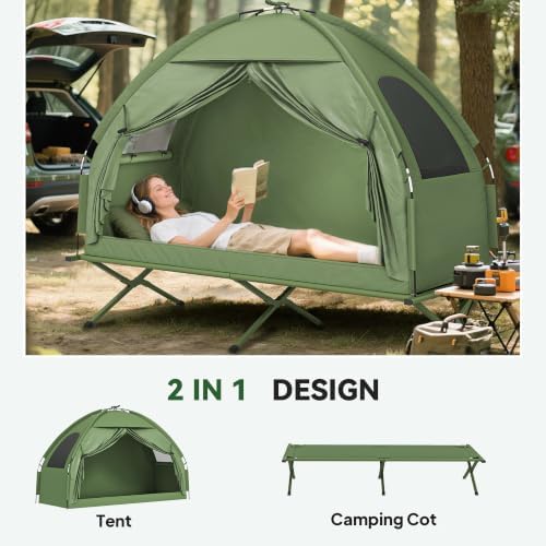 Outsunny Camping Tent Cot Single Person Folding Cot Combo Off-Ground Tent