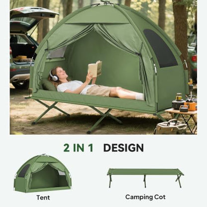 Outsunny Camping Tent Cot Single Person Folding Cot Combo Off-Ground Tent