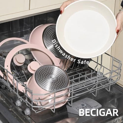 BECIGAR 23pcs Ceramic Pots and Pans Set